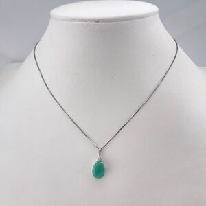 14k White Gold 4ct Briolette Cut Natural Emerald Necklace